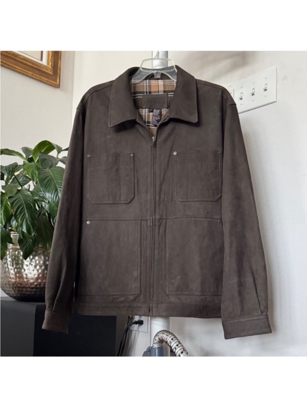 Bob Timberlake Men’s Brown Nubuck Leather Jacket Sz L Full Zip Collared